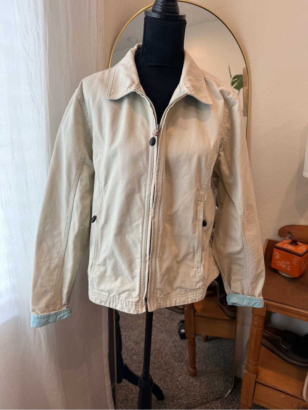 Vintage L.L. Bean Light Beige Zip-Front Utility Barn Jacket